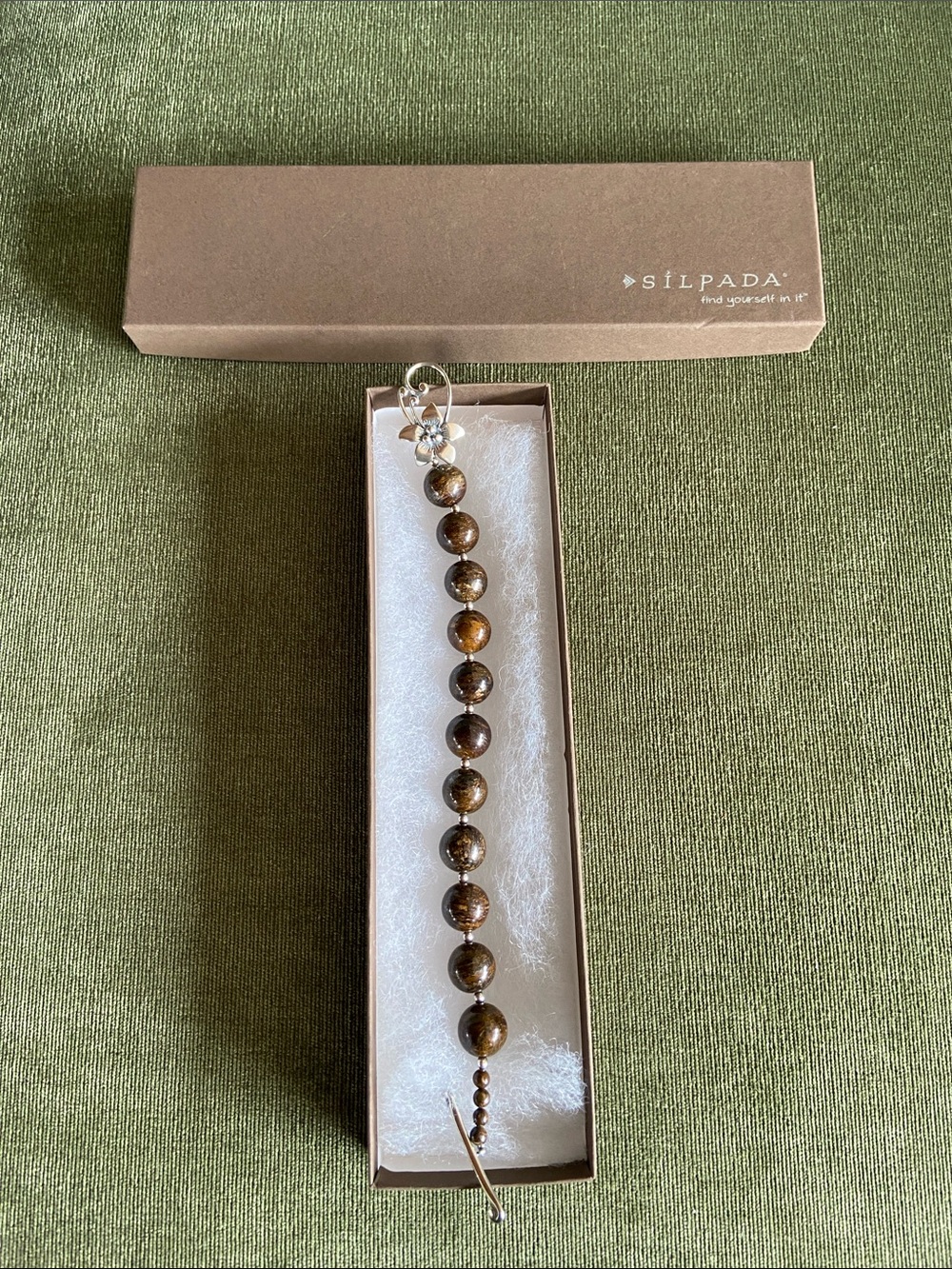 Silpada Silver and Brown Bead Bracelet with Flower Charm